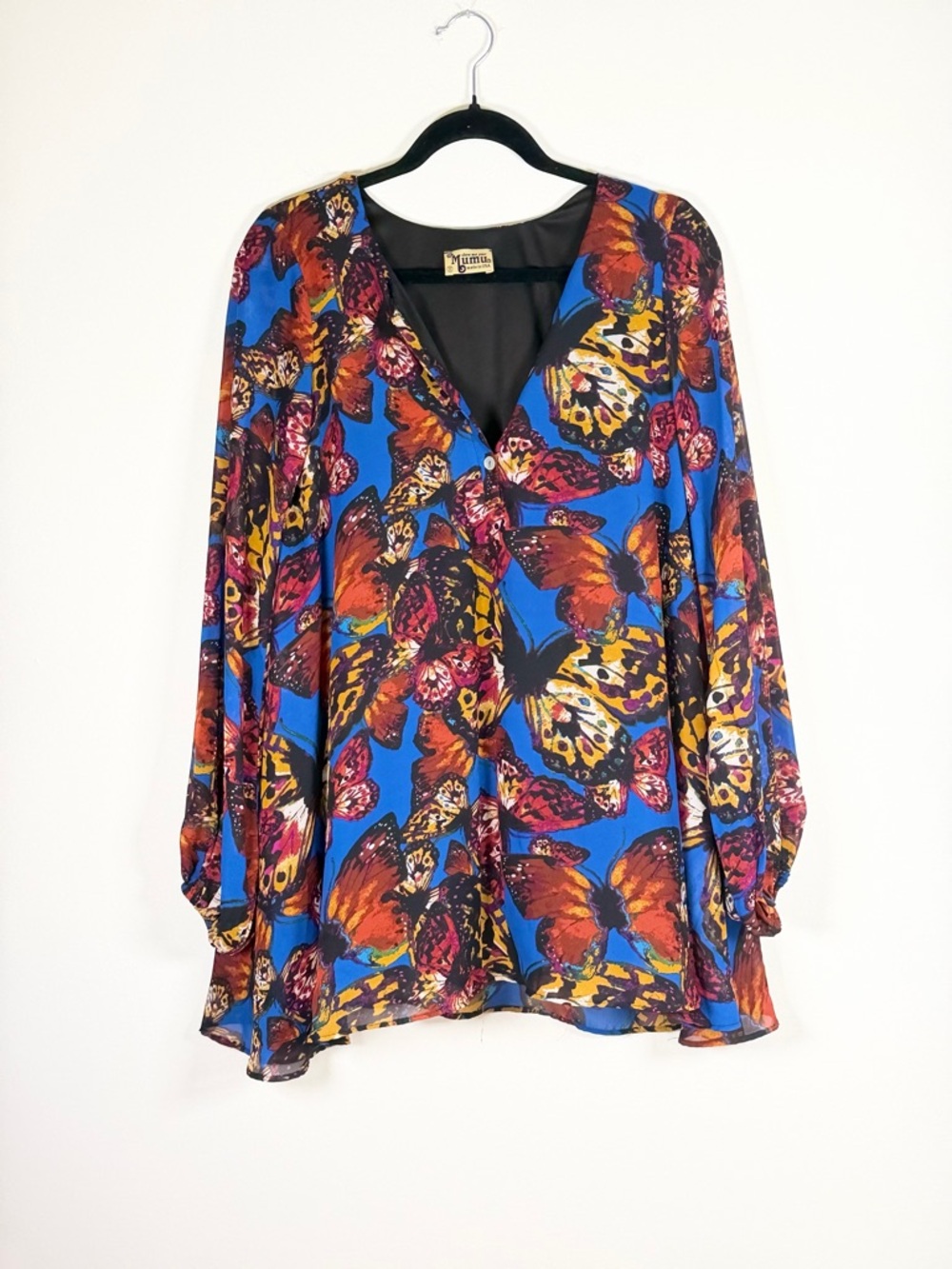 Show Me Your MuMu Blue Butterfly Print V-Neck Mini Dress